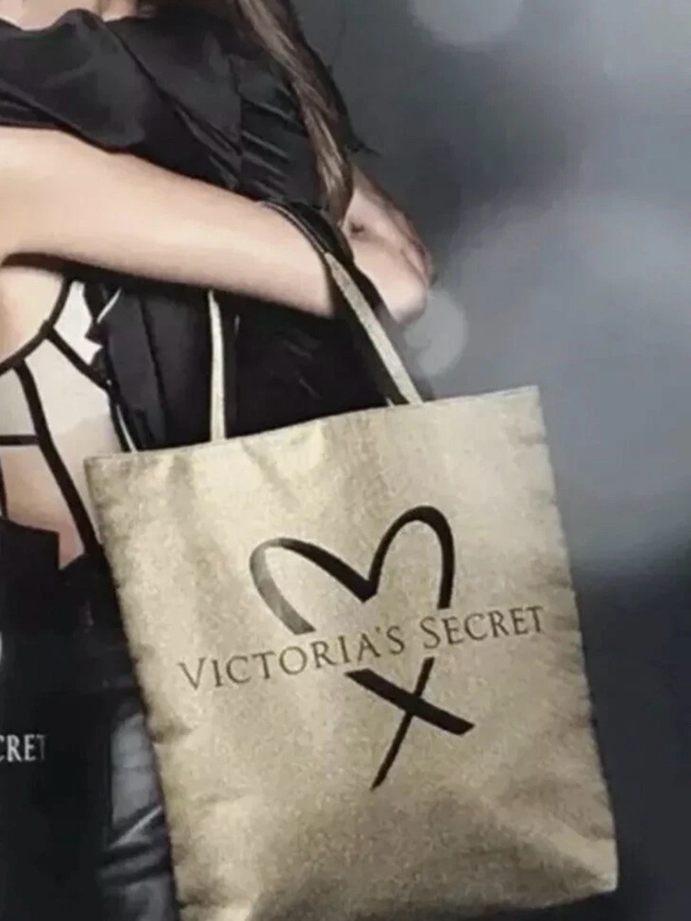 Victoria's Secret Gold Tote with Heart Logo